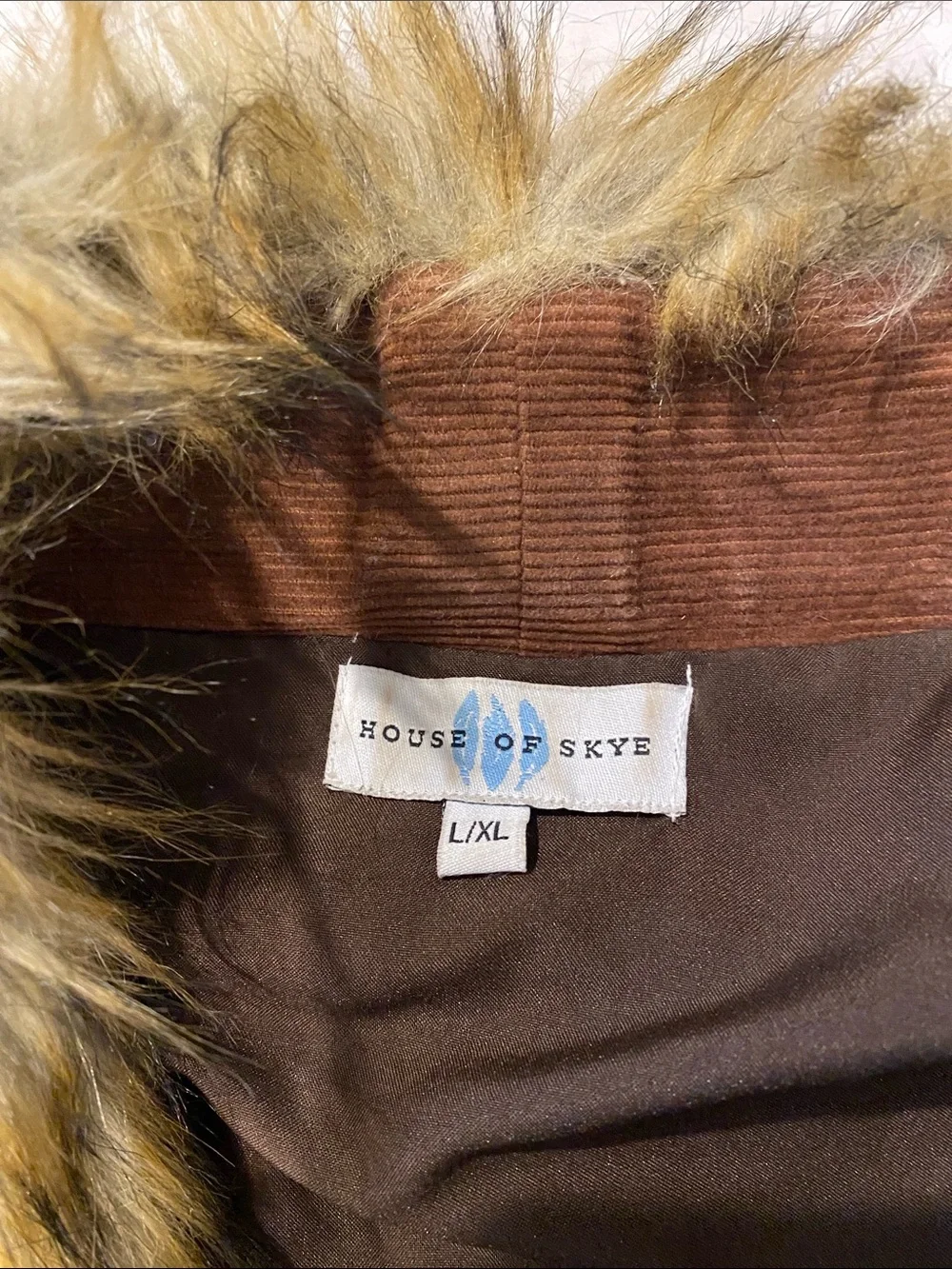 House of Skye Embroidered Corduroy Vest with Faux Fur Trim - Brown